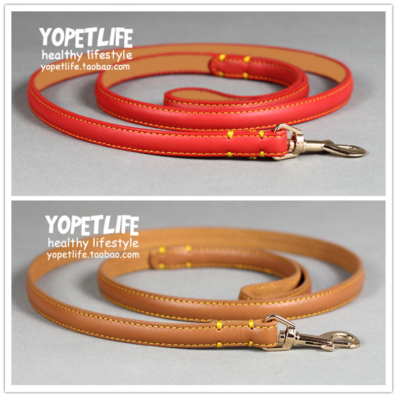 Foreign trade pure leather pet leash dog leash leather dog chain leather leash gold buckle head