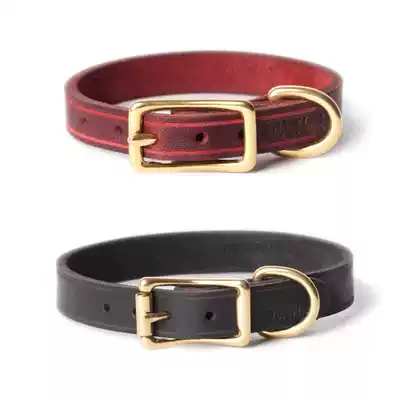 Japanese word buckle pet collar cat and dog collar imported first layer cowhide handmade pure copper buckle custom neck ring