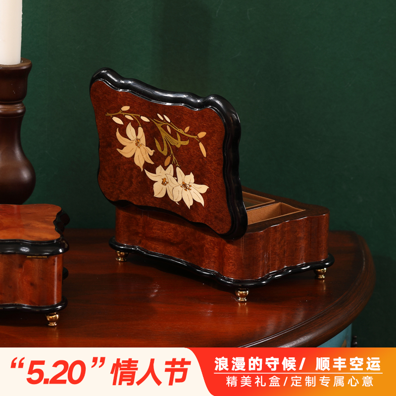 Raymans Lily Wooden Box Music Box Creative Birthday Gifts for Girlfriend Tanabata Valentine's Day