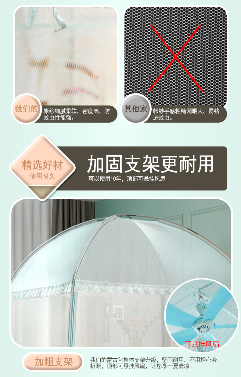 lưới Yurt 1,2 mét 1.5m1.8m đôi gia đình giường ba cửa lưới dây kéo ký túc xá muỗi với đáy 2.2 - Lưới chống muỗi mẫu màn ngủ đẹp