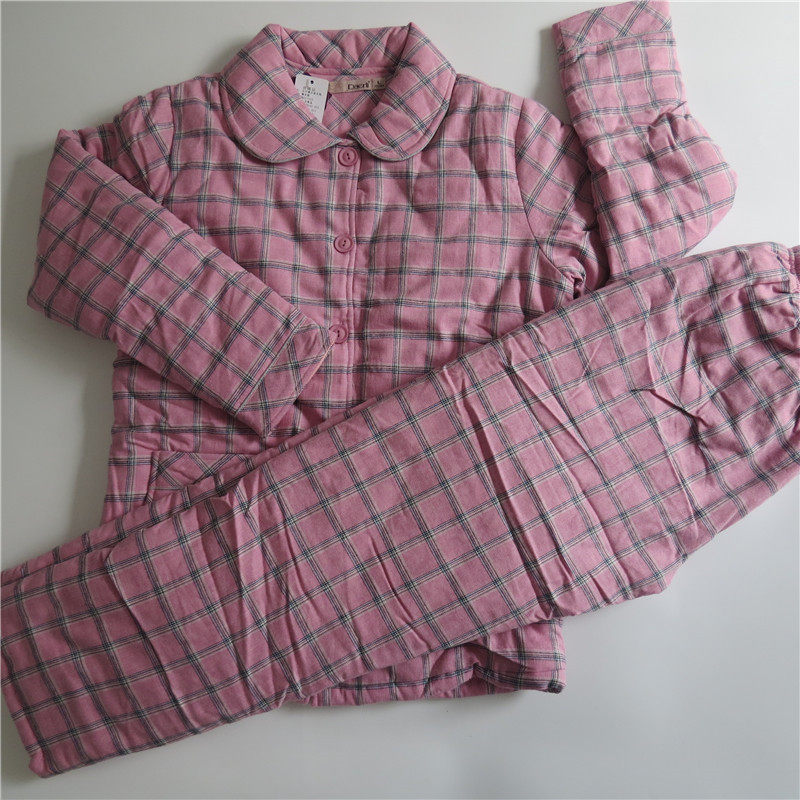 Dalli Pyjamas Woman Winter Three Layers Warm Thick Laminated Cotton Pure Cotton Lady Thickening Home Conserved Plaid Long Sleeve Long Pants