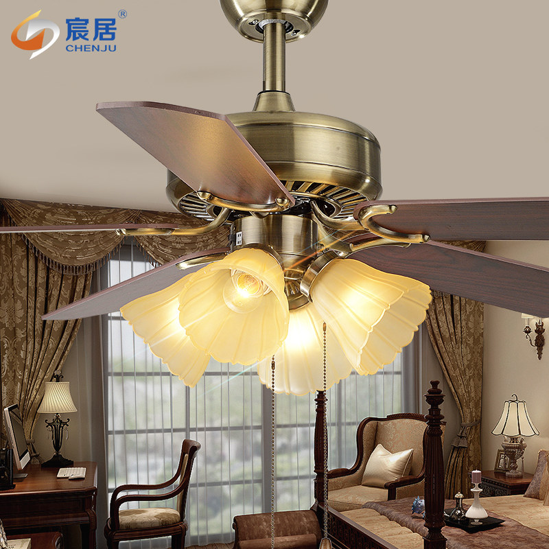 Eurostyle Retro Dining Room Ceiling Fan Lamp 60 Inch Large Wind Fan Chandelia Domestic Iron Ceiling Fan with lamp Living room ceiling fan lamp