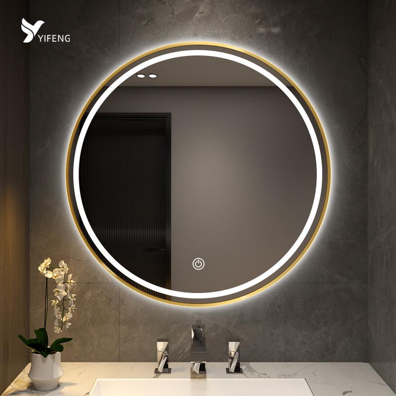 Smart Round Mirror Bathroom Mirror with Frame Led Round Makeup Mirror with Light Vanity Mirror Wall-Mounted Bathroom Mirror