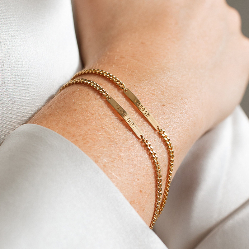 Juri Cuban Chain Couple Can Engrave Personalized English Bracelet Silver Bracelet Simple High-End Engraving Love Good Things