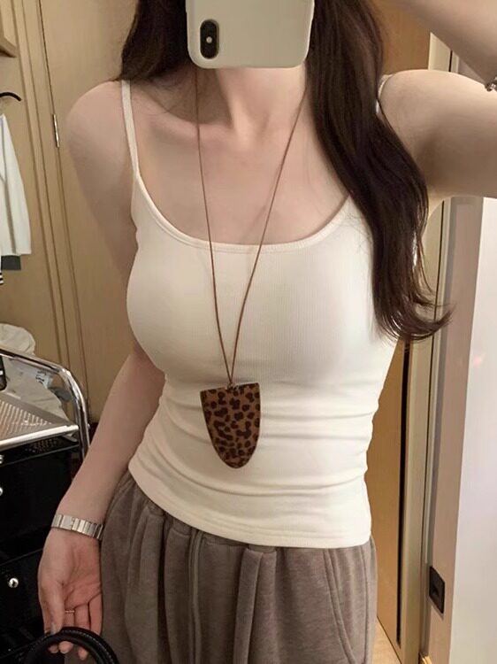 韩版ins纯色带胸垫吊带 显瘦修身显瘦美背内搭螺纹棉外穿辣妹上衣