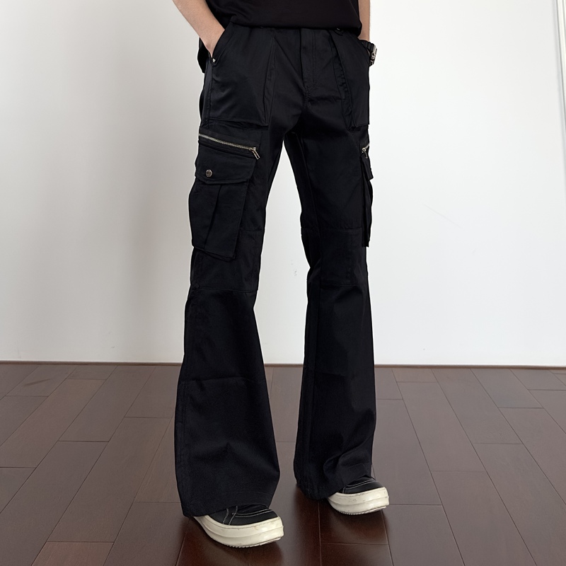 Ahcn High-End American Street Style Functional Pants Black Cargo Pants Slightly Flared Casual Multi-Pocket Pants Men's Style