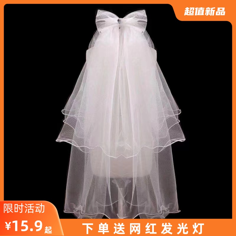 New beautiful veil super fairy child princess white bow accessories Children's wedding dress flower girl comb puff