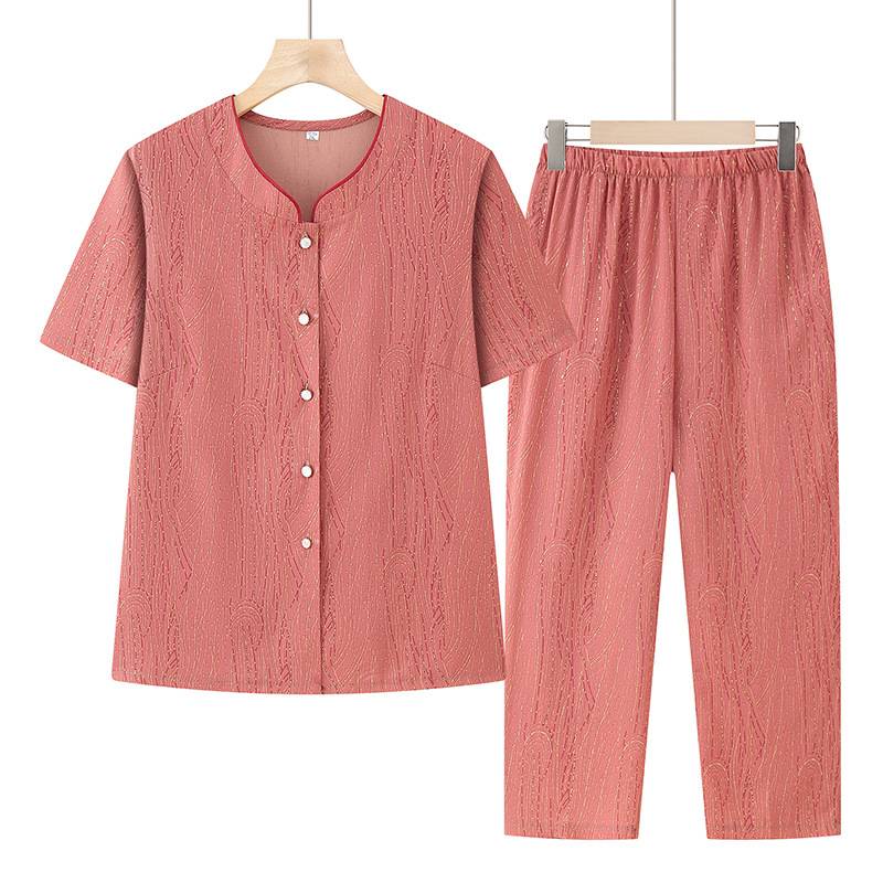 Counter official middle-aged and elderly women's clothing, old lady's home clothes suit, 60-year-old grandma's summer loose short-sleeved pants
