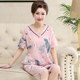 Middle-aged and elderly pajamas women's summer cotton short-sleeved cropped pants thin section summer home service suit middle-aged mother's new style