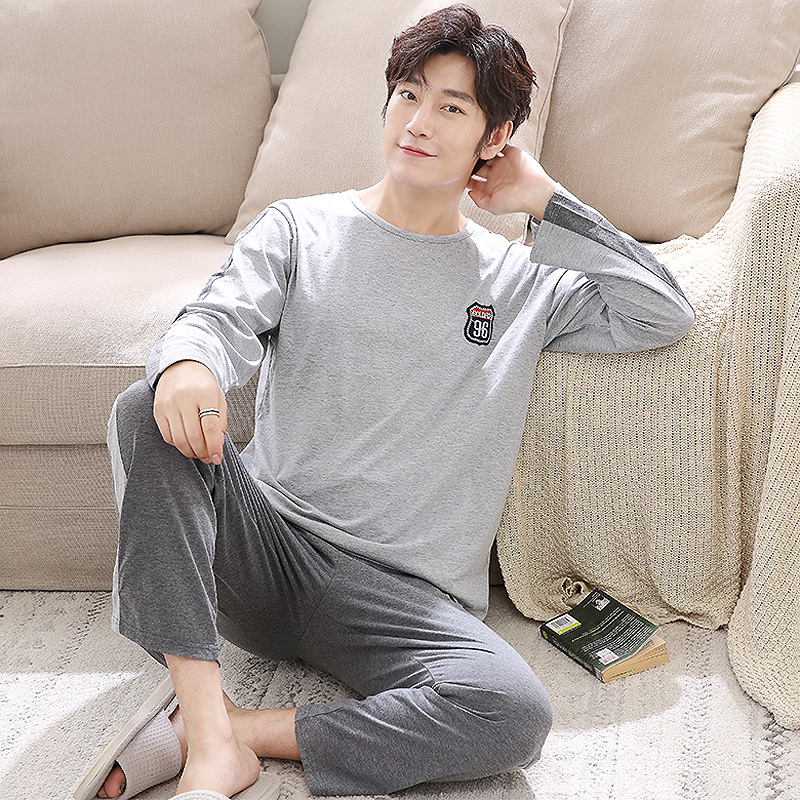 Mùa thu và mùa đông mens đồ ngủ cotton Hàn Quốc phiên bản của giải trí có thể mặc những người đàn ông trung niên dài sleevecotton quần áo bông nhà hai mảnh bộ.