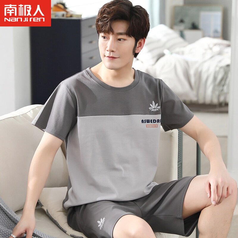 Antarctic summer short-sleeved shorts men's pajamas cotton summer thin middle-aged cotton men's home clothing set