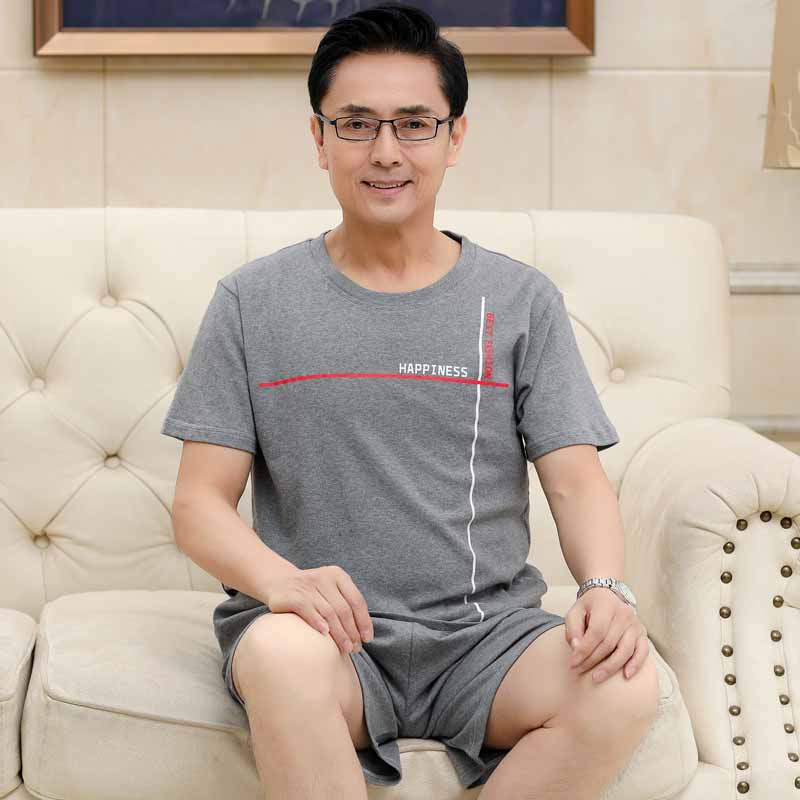 Mens ngắn tay mùa hè pajama thiết lập năm 2019 quần short trung niên vòng cổ mới thể thao bình thường có thể mặc quần áo về nhà.