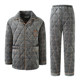 Middle-aged and elderly winter men's three-layer quilted pajamas thickened plus velvet coral fleece elderly dad suit home clothes