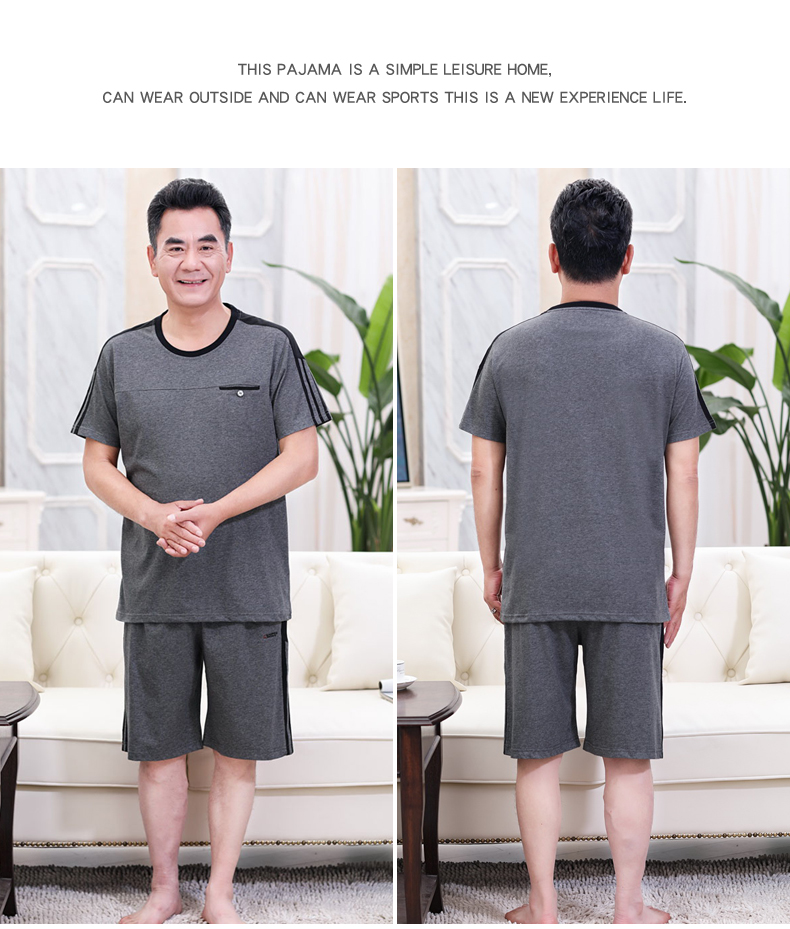 Người đàn ông trung niên đồ ngủ mùa hè nam ngắn tay quần short cotton cha nhà cũ dịch vụ cha trung niên phù hợp với