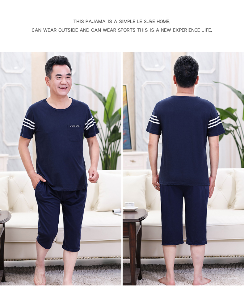 Người đàn ông trung niên đồ ngủ mùa hè nam ngắn tay quần short cotton cha nhà cũ dịch vụ cha trung niên phù hợp với