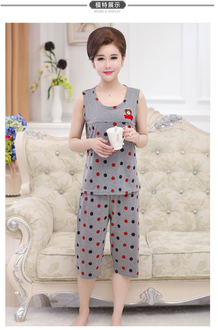 Mùa hè trung niên và người già không tay đồ ngủ của phụ nữ vest cotton trung niên mẹ cộng với phân bón XL dịch vụ nhà phù hợp với