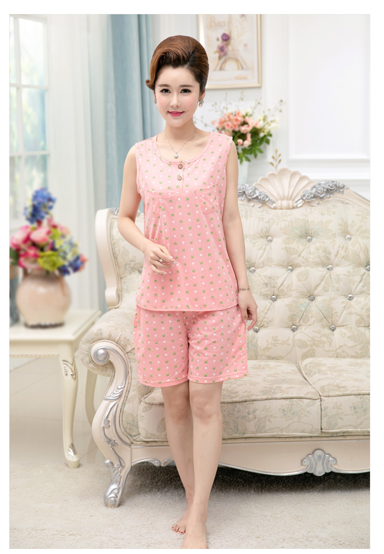 Mùa hè trung niên và người già không tay đồ ngủ của phụ nữ vest cotton trung niên mẹ cộng với phân bón XL dịch vụ nhà phù hợp với