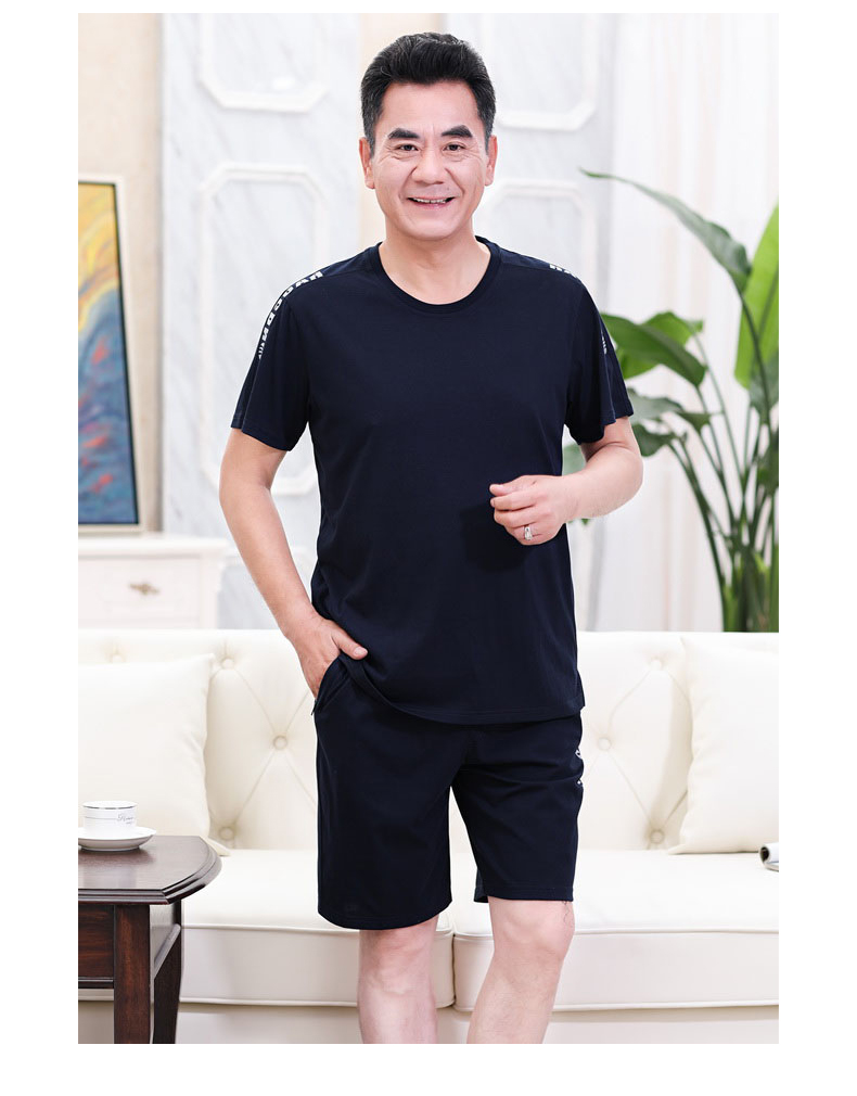 Người đàn ông trung niên đồ ngủ mùa hè nam ngắn tay quần short cotton cha nhà cũ dịch vụ cha trung niên phù hợp với