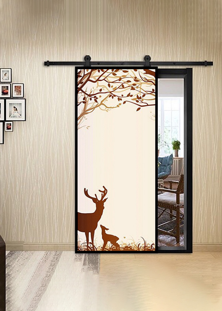 Custom color carved barn door Nordic solid wood sliding door Powder room Kitchen blackboard wooden door Glass with lock warehouse valley door