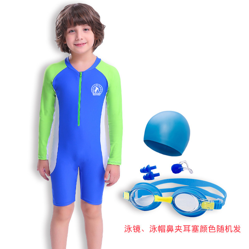Boy's Swimsuit Long Sleeve Swimsuit Sun Protection One-Body One-Body Swimsuit Baby's Hot Spring Swimsuit