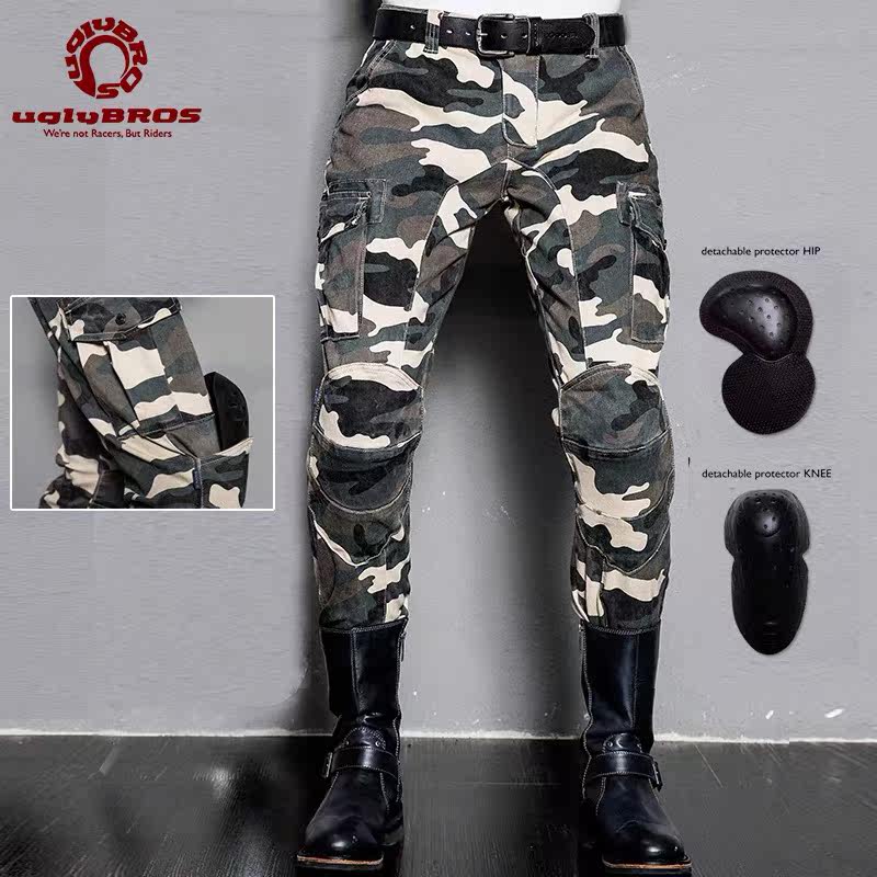 Ugly brothers uglybros locomotive riding pants camouflage motorcycle anti-drop loose stretch jeans sports pants