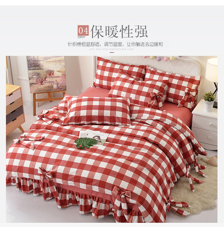 Net in Red lá sen bông denim bông công chúa gió lanh ren 200 * 230 chăn dày cô gái tim - Bộ đồ giường bốn mảnh bộ drap giường 1m6