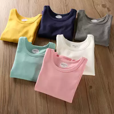 Autumn good things small boys and girls children's baby candy color pure cotton Shu velvet thickened long-sleeved bottoming top 2-9 years old