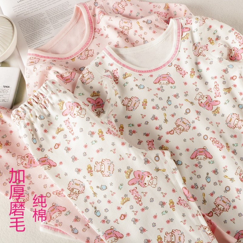 Free fluorescent A boneless bone thickness pure cotton girl clothes home clothes warm underwear kitty