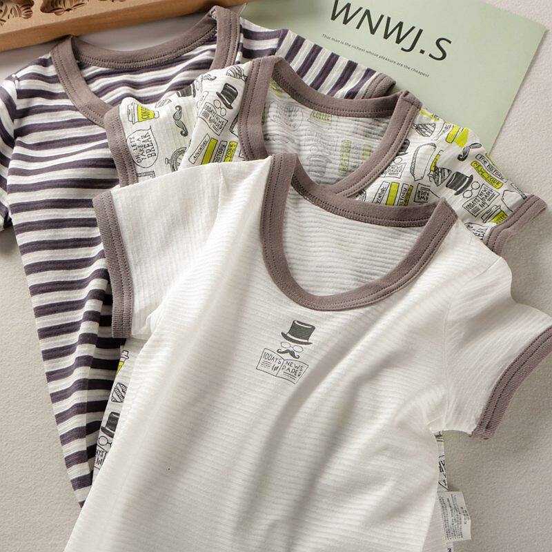 Children's Summer Boys Short Sleeve T-shirts Baby Pure Cotton Half-sleeved Head Round Little Household Top Thin