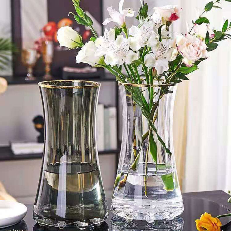 Light luxury gold creativity simple transparent glass vase water cultivated flowers Lilies Nordic network red living room flower