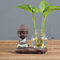 Creative little monk vase glass transparent water Cultivated Flowers Creative Green turquoware Desktop Decorative Pendulum