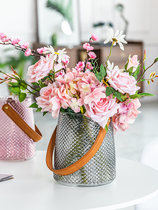 Light extravagant minimalist glass vase pendulum pieces hand leather creative water raising flowers living-room Nordic Vase Decorations