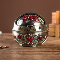Eurostyle retro home living room fall resistant to fly ash creative personality trend with lid decorated zinc alloy ashtray