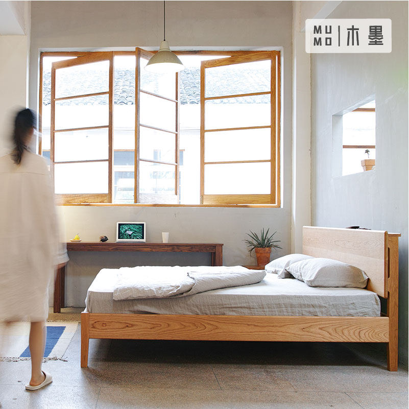 MUMO Wood Ink Forest Perch Bed Nordic Eco-friendly Black Walnut Log Solid Wood Double Modern Simple Master Bedroom 1.5 meters