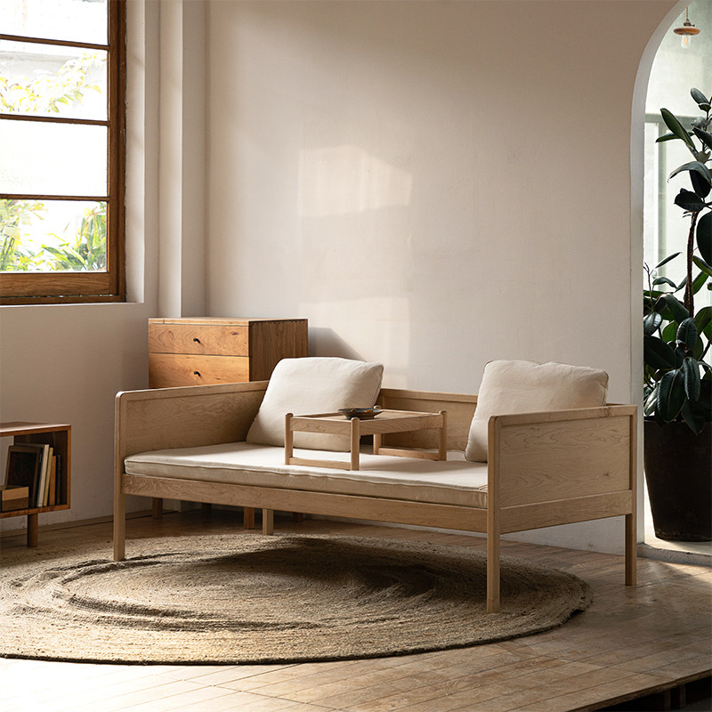 MUMO wood ink bed Chinese modern Arhat bed Japanese style hard maple black walnut cherry wood log solid wood sofa bed