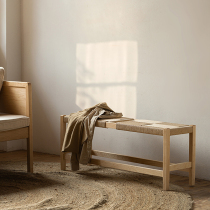 MUMO Wood Ink Braided Long Bench Living-room Tea Room Bedroom Bedside Changing Shoes Chinese Style Brief Solid Wood Bench