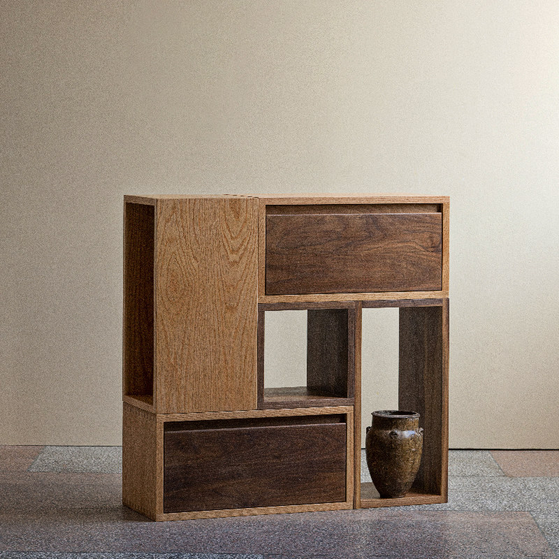 MUMO wood ink combo box Japanese free combination of solid wood log storage box modern simple storage bookshelf