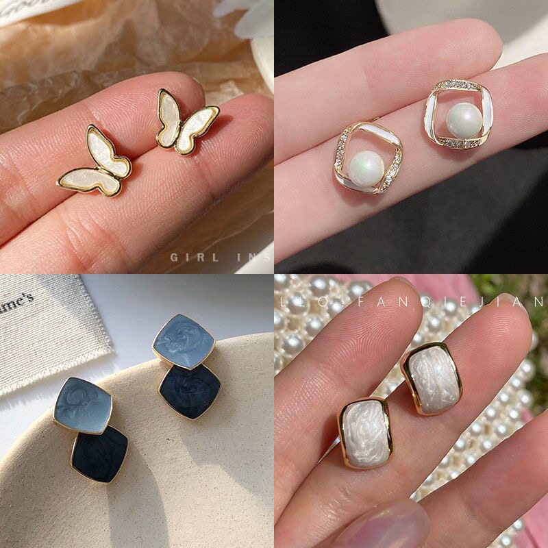 Gentle method retro s925 silver ear nail minimalist about temperament butterfly 100 hitch elegant earring with superior sensational ring red