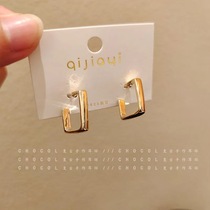 Port Wind Pole minimalist Atmospheric Temperament Geometric Square Earrings Metal Texture 100 hitch Trendy Personality Ear Accessories RED TIDES