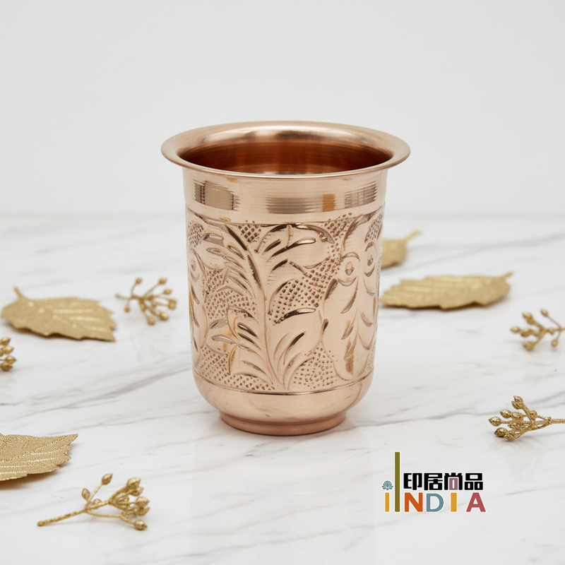 Indian Imported Copper Water Cup with Three-Dimensional Texture, Tea Cup, Milk Tea Cup, Vintage Southeast Asian Restaurant Hotel Metal Tableware