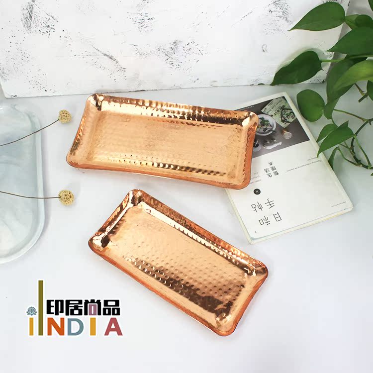 Imported Pure Copper Brass Cold Dish Plate, Flat Plate for Thai Food, Western Food, Indian Restaurant, Hotel Tableware, Rectangular Shape