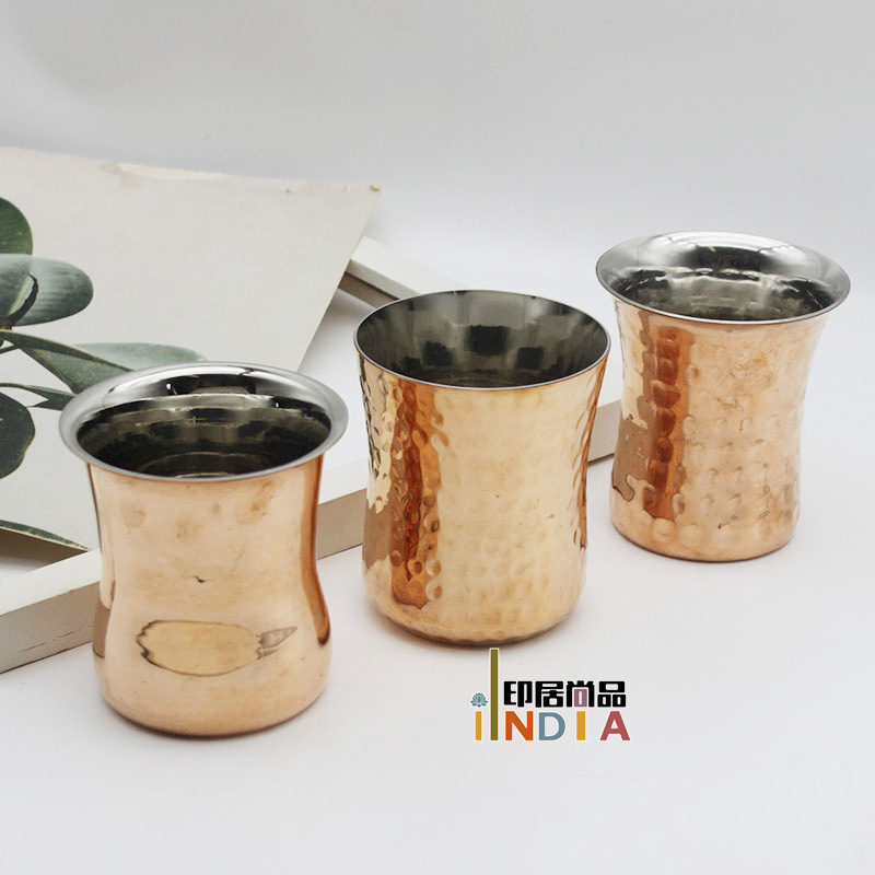 Yinju Shangpin Indian Imported Copper Cup Water Cup Stainless Steel Double-Layer Southeast Asian Specialty Restaurant Hotel Metal Tableware
