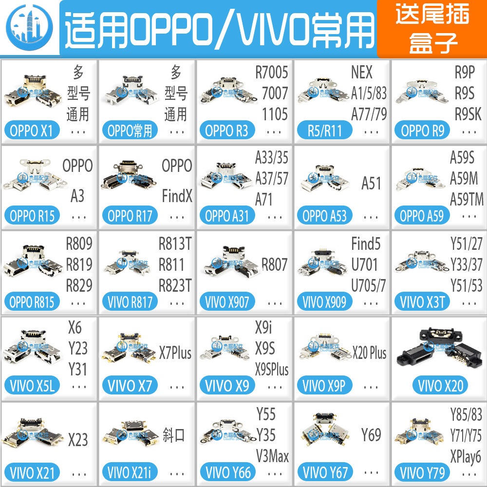 The application of OPPO R11R15 17 VIVO Y66 67 X7 9PX20X21Y85 tail plug phone charging port