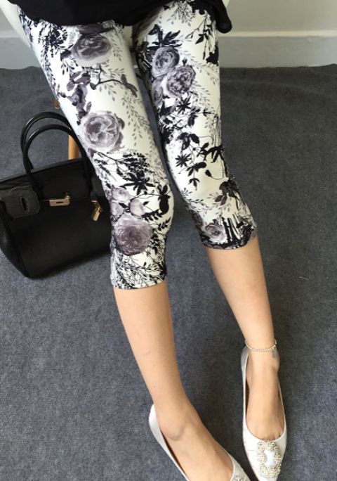 Quần legging lụa in lụa mùa hè mặc quần legging mỏng phần quần dài co giãn quần crop quần nữ size lớn - Quần short quần short da nữ cá tính