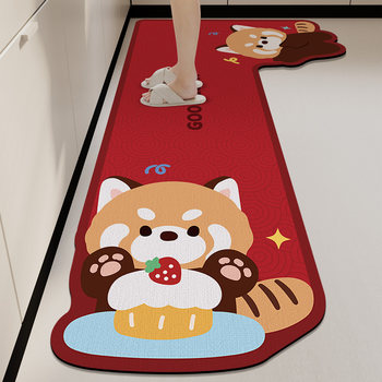 Red festive kitchen special absorbent floor mats non-slip and oil-free washable floor mats 2026 new home l-shaped carpet