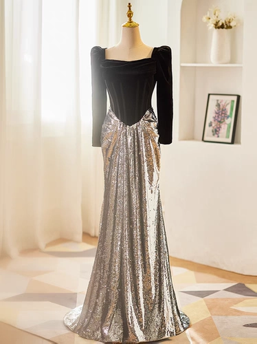 Вечернее платье, черная элитная юбка, французский стиль, рыбий хвост