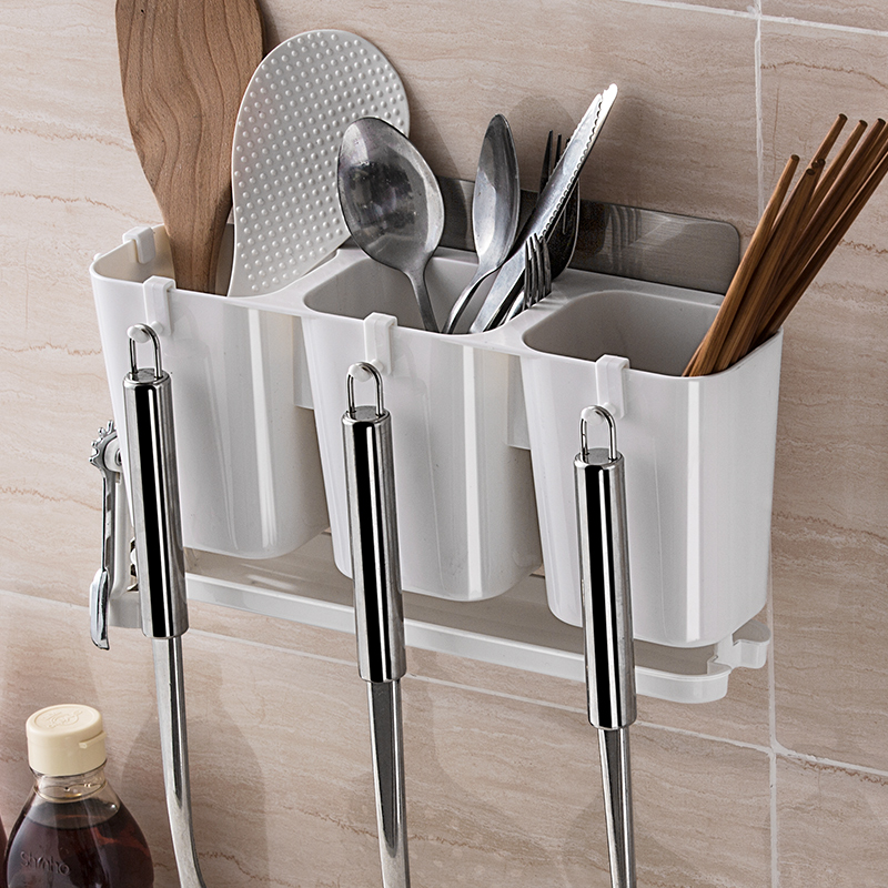 Shuangqing chopsticks cage storage tube plastic household punch-free suction stick wall hanging multi-functional draining water chopsticks box holder
