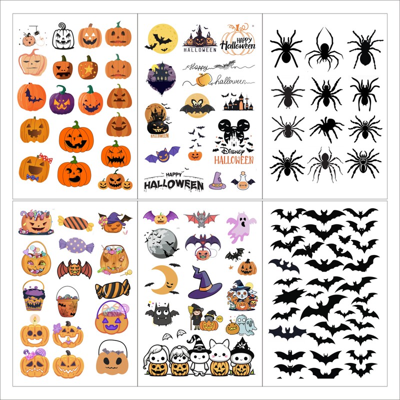 Halloween Tattoo Stickers Pumpkin Makeup Waterproof Long-Lasting Face Stickers Party Kidsren Cartoon Cute Funny Spider