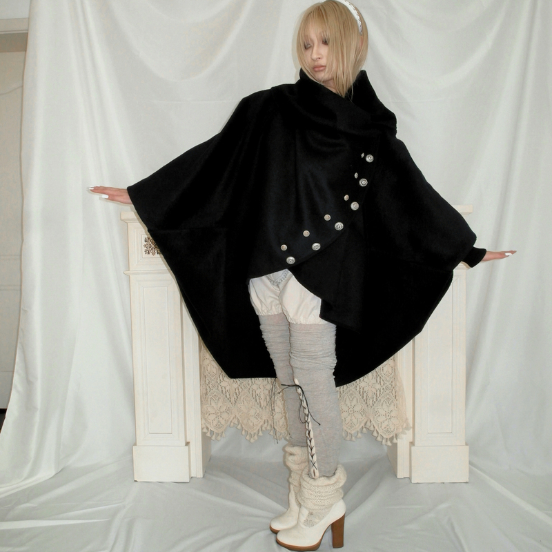 Snowcastle Medieval Napoleon-Style Buttoned Soft Wool-Blend Wrap-Around Multi-Wear Knight's Cloak Coat