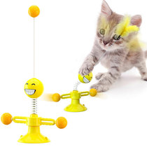 New cat toy self-hi turntable glass window suction cup windmill feather teasing cat stick with ball replacement head